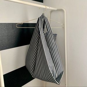 Zara Denim Bag Navy Blue & Gray Stripes